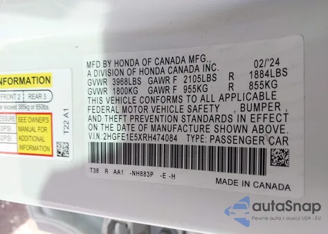 2024 Honda Civic Si Sedan from USA, damaged, VIN 2HGFE1E5XRH474084